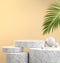 Mockup Step Podium Display, Tropics Palm Leaf, Beige Background 3d Rendering