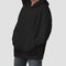 Mockup of a stylish black hoodie on a girl with hands in pockets, front view closeup, product photography, shirt isolated on
