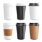 Mockup and template realistic 3d set of paper, cardboard and plastic coffee cup.