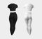 Mockup of a white, black compression suit, women`s leggings, crop top, short t-shirt, 3D rendering, back view