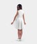 Mockup of a white dress on a girl in moccasins, a mid-length sundress with a closed back, wave skirt, for a pattern