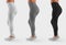 Mockup of white, gray, black leggings on a model, clothes for sports and fitness, side view for design presentation