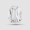 Mockup white hoodie 3D rendering with zip fastener, pocket and drawstrings on the hood, isolated on background, front view