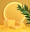 Mockup Yellow Step Podium Set With Electric Light Glow And Plant Abstract Background 3d Render