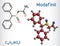 Modafinil molecule. It is stimulant, wakefulness promoting agent. Used in the treatment of narcolepsy. Structural chemical formula