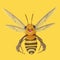Model for a bee with bright smiling face isolated on yellow backgrounds 3D cartoon character for a bee with hair on face and body