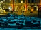 A model of the city on an old historic well at night in the city center on the market square in Krosno - Podkarpacie