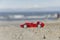 Model of a classic Formula one car on the beach