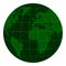 Model Earth globe with continents and a coordinate grid, dark green matrix of the crisis, the zoom vector 3D globe with