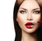 Model girl applying red lipgloss