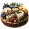 Model of a gourmet cheese platter with an array of artisanal cheeses, AI generated