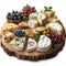 Model of a gourmet cheese platter with an array of artisanal cheeses, AI generated