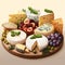 Model of a gourmet cheese platter with an array of artisanal cheeses, AI generated