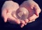 Model holding crystal glass globe in hands with care