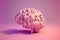 Model of human brain on pink background. Profile view. Intelligence concept. The complexity of the human mind. Generative AI