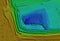 Model of a mine elevation. GIS product made after processing aerial pictures taken from a drone. It shows excavation site with ste