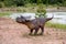 A model of a prehistoric dinosaur made available to visitors to a Jurassic park to learn about the history.