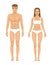 Model of sporty man and woman standing front view. Different body parts. Vector illustration