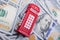 Model telephone booth is on the US dollar banknotes