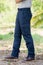 Model wearing blue   color cargo pants or cargo trousers