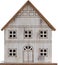 Model Wooden House with white paint on white background,Isolated Small wood toy home, Miniture Cottage, Element for