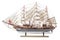 Model of wooden sailing frigate on white background