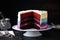 modeled after the recipe for red velvet cake, alternating light and dark layers create colorful cake