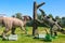 Models of herbivorous dinosaurs at traveling show