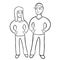 Models of a pair of girls and men arm in arm. vector illustration