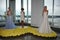 Models pose during the Fall 2015 Bridal Collection Pamella Roland Presentation