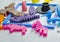 Models printed by 3d printer. Bright colorful objects printed on a 3d printer