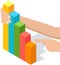 Modem isometric graphic statistical bar icon. Columns step use as inforchart infographic box display