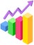 Modem isometric graphic statistics. Profit growth indicators from sales shown on statistical chart