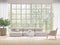 Moderm living room with blurry nature view background 3d render