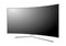 Modern 3D plasma TV with a curved screen. Off multimedia device with a stand with a black display with white reflection on white b