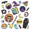 Modern 80s-90s Halloween Fashion Patch Cartoon Illustration Set