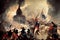 modern abstract art of the french revolution, fights, ai generated image