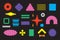 Modern Abstract cute wavy flat solid and blank colorful random odd shapes icons set design elements on black