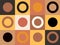 Modern abstract geometric shapes composition in terracotta , black and white tones with squares and circles .