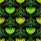 Modern abstract green illuminated arabesque seamless pattern. Vector ornamental glowing Damask background. Decorative repeat