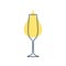 Modern abstract illustration with glass champagne with yellow blob. Linear outline sign. Logo illustrationon white background.