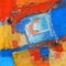 Modern Abstract Landscape Painting with Squares Vivid Bright Primary Colors