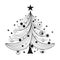 Modern abstract modernist Christmas tree concept as black and white logo. Xmas tree as a symbol of Christmas of the birth of the