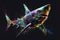 Modern abstract oil painting of colorful shark on abstract multicolored dynamic background. Ai generative.