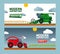 Modern agricultural machine harvest crop, combine, truck, flat vector illustration. Online business, order now, buy