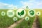 Modern agriculture concept. Icons and field