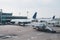 modern airport terminal with passenger jets parked on the tarmac