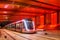 Modern Alstom Citadis X05 light rail tram on line T9 at Trois Communes stop public transport transit transportation in Paris,