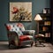 Modern American Armchair With Botanical Impressions And Luxurious Fabrics