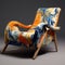 Modern American Chair With Vibrant Orange And Blue Fabric